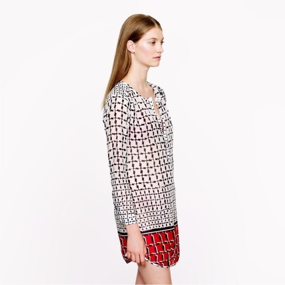 J. Crew Cubist Houndstooth Tunic/Cover Up, Black White Red, Size XS NWOT - Picture 2 of 13